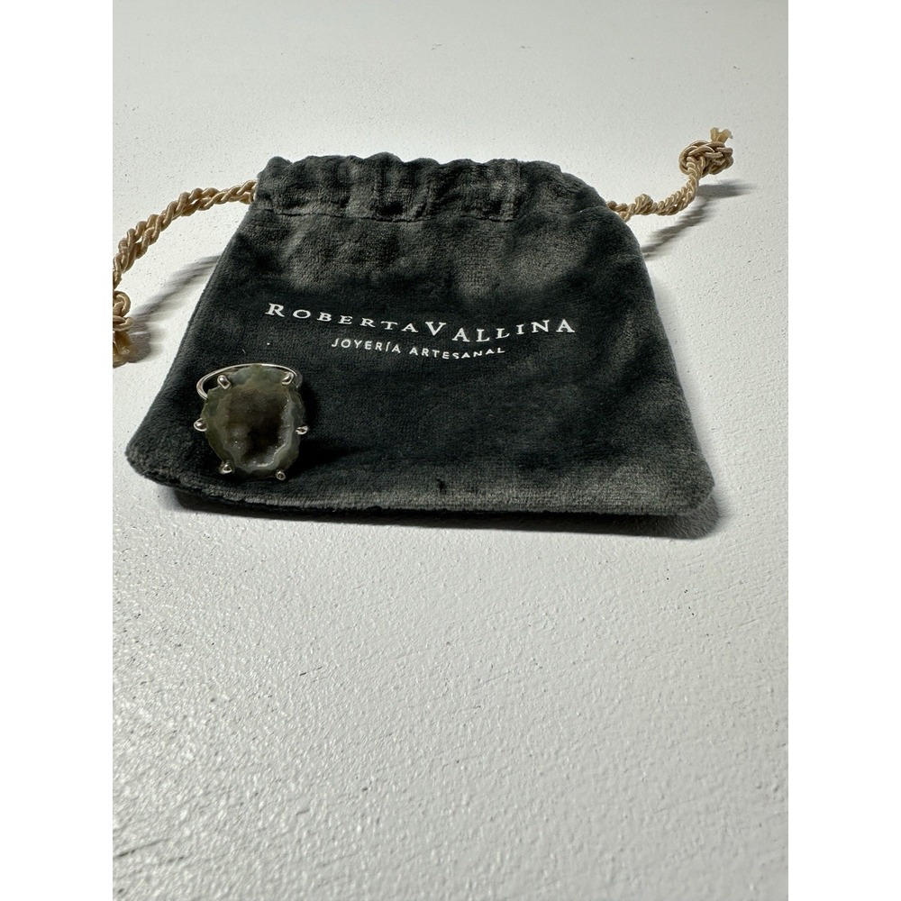 Roberta Vallina Joyeria Artesanal Gray Solar Quartz Geode Ladies Ring Size 6 - Picture 3 of 4